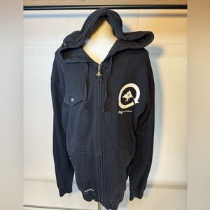 2XL LRG roots equipment zip up thick hoodie black with white logo 2 pockets